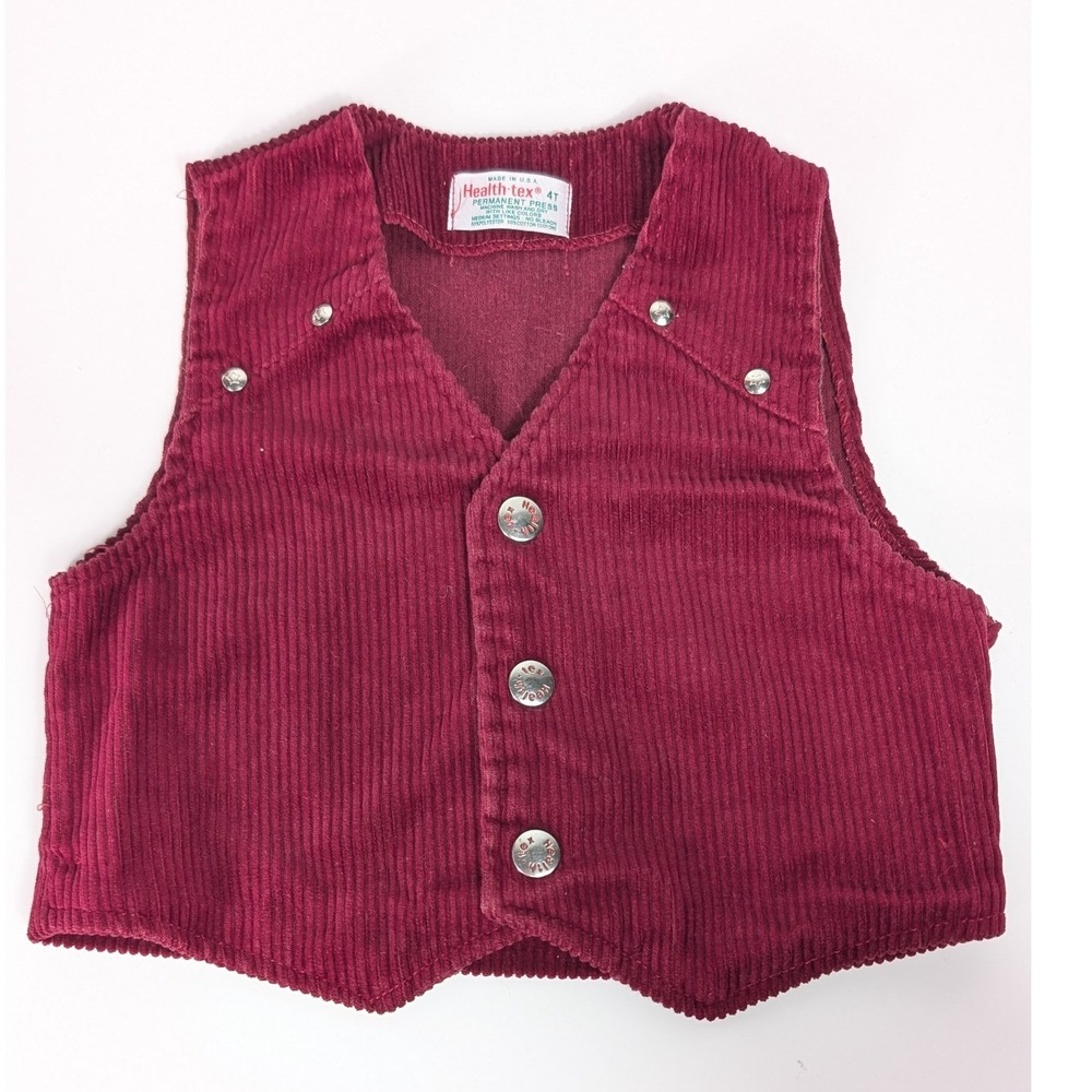Health-tex Corduroy Vest Kids 4T Maroon Red Vintage Star Snap Button USA Made